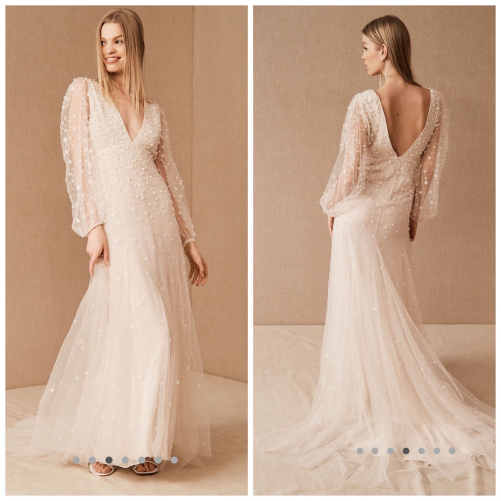 Anthropologie Bhldn Isla Gown Maxi Bridal Tulle Embellished Ivory Dress Size 16